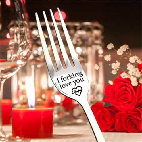 Valentines Day Lover Engraved Fork Stainless Steel Best Gift for Husband Wife and Family Party Salad Fork dinnerware Dessert