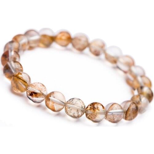 Natural Petrified Wood Rarest Crystal Contain Tree Leaf Round Bead Stretch Natural Stone Bracelets For Women Femme 8.5mm