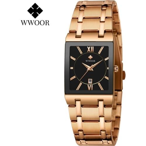 WWOOR Top Brand Luxury Rose Gold Watches For Women Fashion Square Quartz Ladies Wrist Watch Female Dress Clocks Reloj Mujer 2021