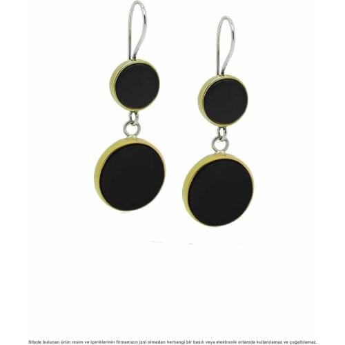 Silver Round Onyx Stone Women Earrings