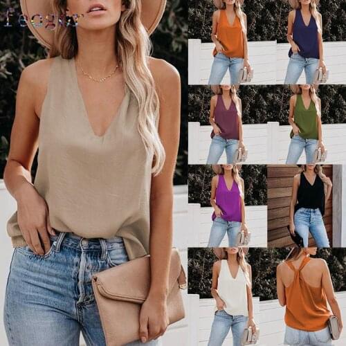 FEOGOR plus size top Summer casual womens clothing 2021 summer new casual V-neck solid color loose all-match vest womens top