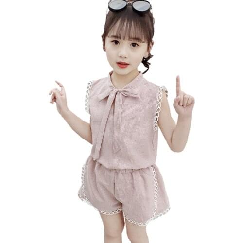Children Clothes Plaid Vest + Short Clothing For Girls Summer Kids Clothes Girls Casual Style Childrens Clothes Girl
