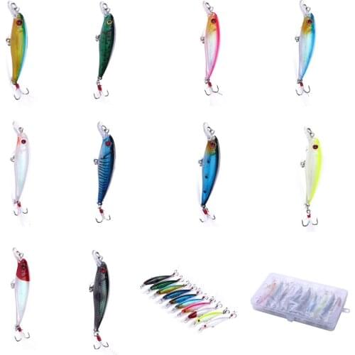 1pcs/10pcs Hard Plastic Feather Minnow Lure Outdoor Fishing Simulation Bait Lifelike Hook Crankbaits