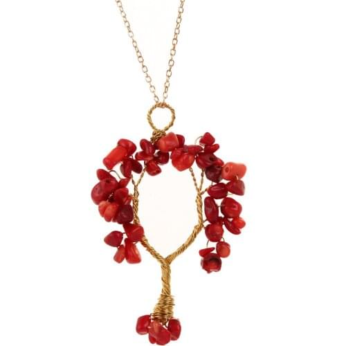 12PCS Kabbalah Tree Of Life Natural Stone Necklace Gravel Crystal Quartz Jewelry Druzy Healing Pendant Necklaces For Wholesale