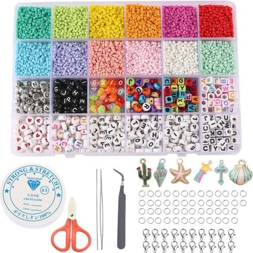 2mm Czech Glass Seed Beads Mixed Letter Acrylic Round Flat Beads Set For Jewelry Making Handmade DIY Bracelet Necklace Kit Box