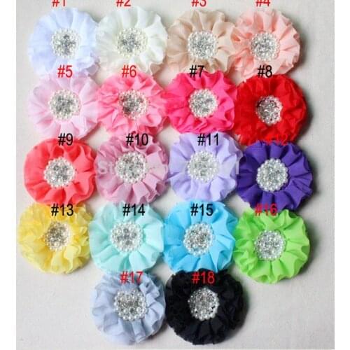 3.3"Beaded Chiffon Flower With Hair Clip For Kids Girls Headband Hair Accessories 50pcs/lot