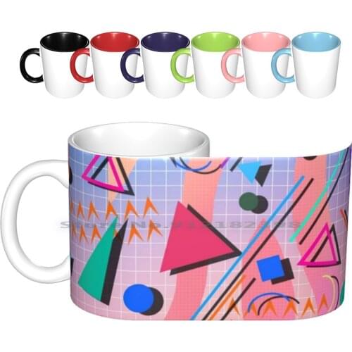 80s Pop Retro Pattern 2 Ceramic Mugs Coffee Cups Milk Tea Mug 80s Pop Retro Pattern Memphis Fashion Funky Green Electric