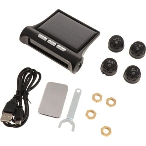 Car Wireless Solar TPMS Tire Pressure Temperature Monitor+4 External Sensors