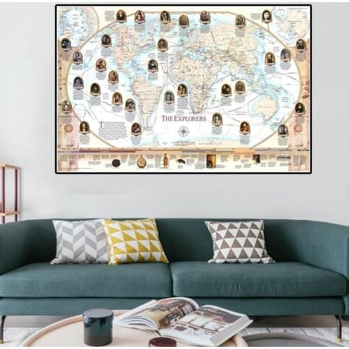 Unframed The Explorers Map Vinyl Spray Painting Home Office Decorative Wall Stickers Large Retro World Map Posters and Prints