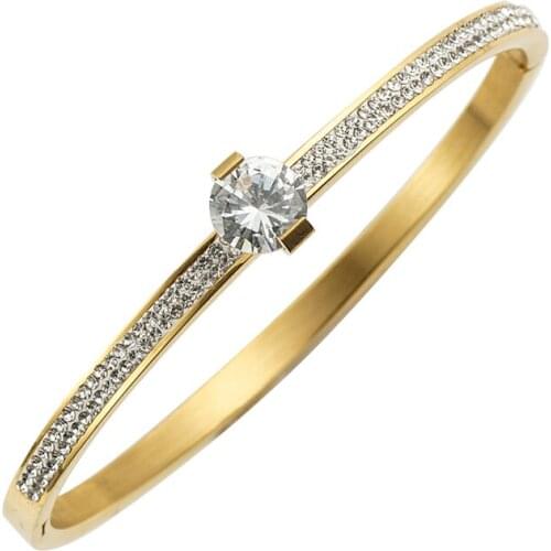 Crystal Woman Man Bangle Bracelet Cubic Zirconia Stainless Steel Gold Plating Wristband Luxury Wedding Party Jewelry Gift