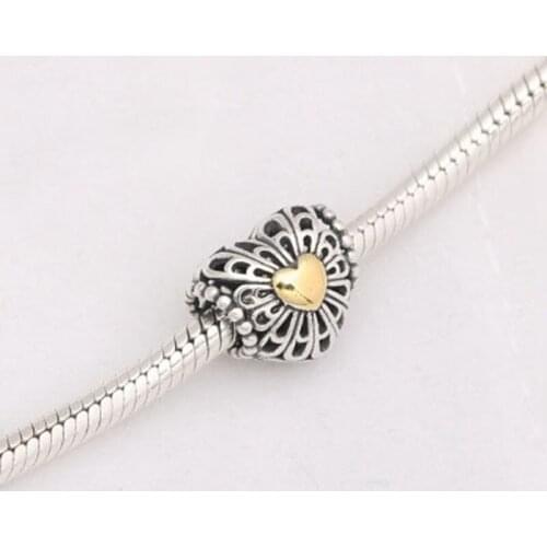 Classic Hollow Gold Color Heart New 925 Sterling Silver Charms Beads Fit Europe Bracelet for Women Jewelry Making Gift