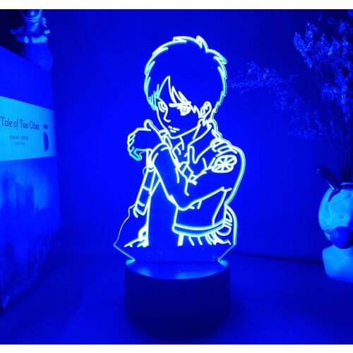 Anime Attack on Titan Figure Eren Jaeger 3D Nightlight Kids Bedroom Child Bedside Manga Lighting Art Decor Room Holiday Gift
