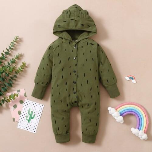 Baby Printed Rompers Clothes Autumn Fall Newborn Boys Hooded Jumpsuits Winter Toddler Playsuits Overalls Infant Clothing