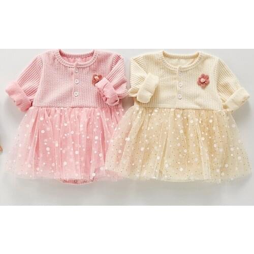 Korean Style Toddler Baby Girl Lace Stitching Princess Party Dress Romper Spring Autumn Baby Girls Clothes Cotton Jumpsuit