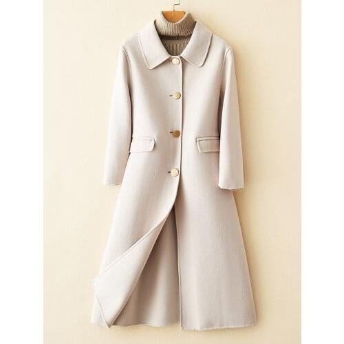 Double sided cashmere coat womens medium long high-end double-sided tweed 2021 new small skinny spring tweed coat