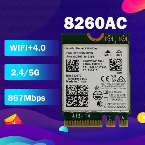 Dual Band Wireless-AC 8260NGW FRU:00JT481 8260ac BT4.2 5G 867Mbps M2 WiFi Network Card for P40 P50S P70 460 X260 E560 L560