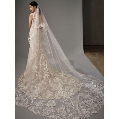 Luxury 2T Cathedral Length Bridal Veils 3m Long Vestido De Noiva Longo Wedding Veil Ivory Or White Veil With Free Comb