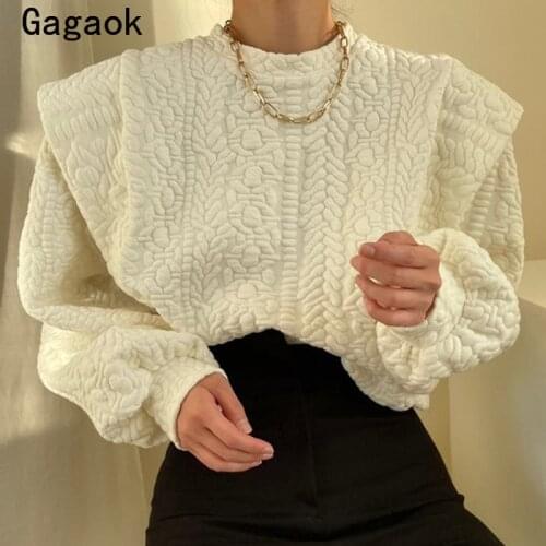 Gagaok Korea Chic Women Hoodies 2020 Spring Autumn New Wild O Neck Pullover Loose Stitching Fake Two Long Sleeved Fashion Tops