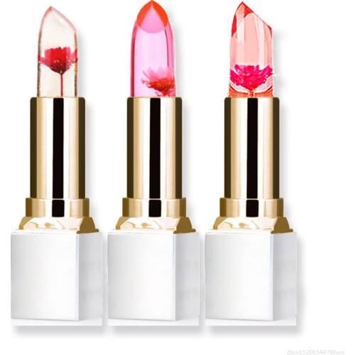 3 Colors Ink Dried Flower Lipstick Temperature Color Change Moisturizing Cream Jelly Lip Stick Red Lips Tint Makeup