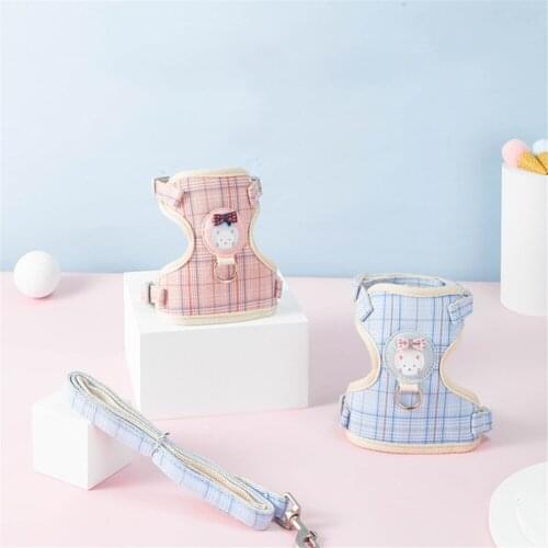 Small Dog Cat Harness and Leash Set Cute Kitten Adjustable Walking Traction Rope Puppy Outdoor Chest Ves Back Strap Multicolor