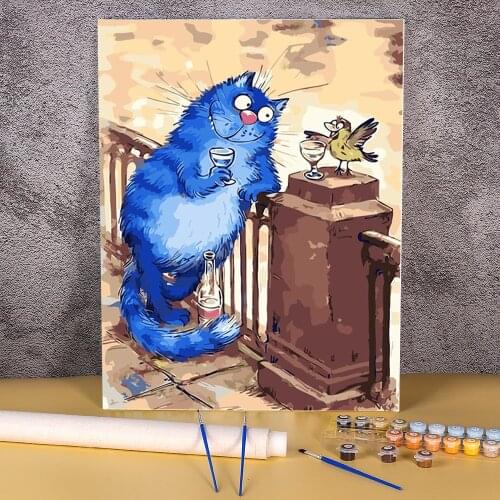 Cartoon Blue White Cat Painting By Numbers Package Oil Paints 40*50 Oil Painting Home Decoration Kids Drawing