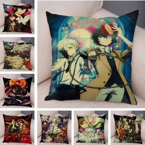 Bungo Stray Dogs Pillow Case Decor Japanese Classic Anime Art Pillowcase Soft Plush Cushion Cover for Home Car Sofa 45x45cm