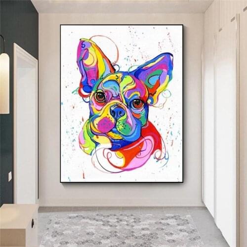Wall Art Canvas Painting French Bulldog Colorful Animal Picture Oil Print For Living Room Home Decor No Frame