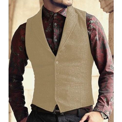 TPSAADE 2020 New Mens Suit Vest Lapel V Neck Wool Herringbone Casual Formal Business Vest Waistcoat Groomman For Wedding