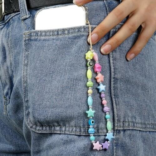 2021 New Simple Bohemian Resin Colorful Beaded Mobile Phone Lanyard Female Eye Mobile Phone Chain Female Pendant