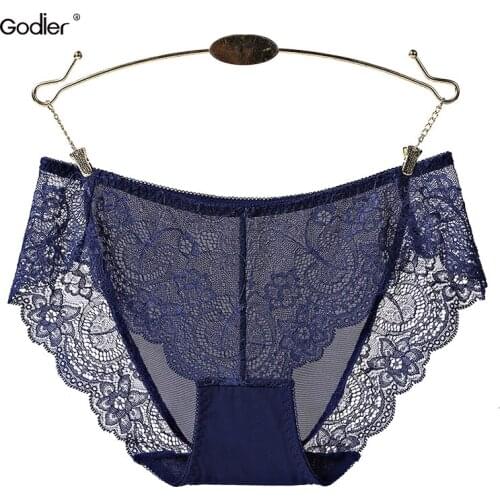 Godier Sexy Lace Underwear Brief Women Panty Solid Low-Rise seamless Cotton Brief Ladies Invisible Panties For Females F Size