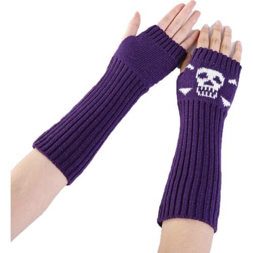 Autumn And Winter Mens Womens Season New Jacquard Skull Head Open Half Finger Fashion Warm Arm Cover Knitted Ski Gloves