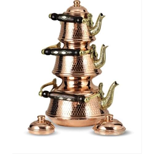 SONAYCOPPER 3D Triple Heavy Gauge 1mm Thick Honeycomb Pattern Copper Teapot Kettle Stovetop Teapot