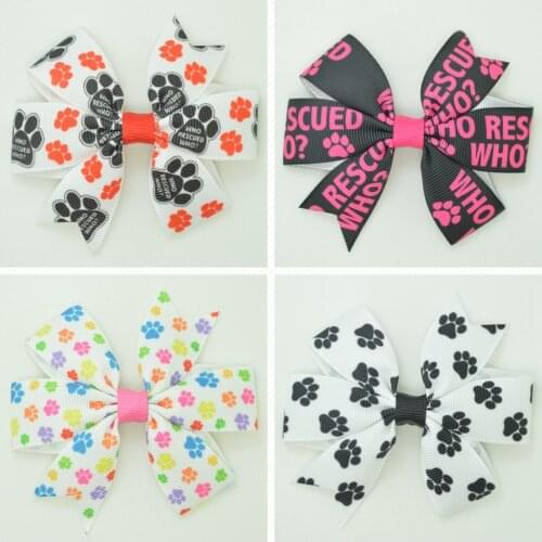 SUPWRF 3.1'' Who rescued who kids hair accessories hair bows With Clip hair ties Printed Ribbon headwear wholesale 20 PCS T0929