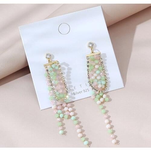 TONGKWOK Bohemia Exaggeration Dangle Earrings For Women Silk Thread Tassel Metal Long Chandelier Earrings #144554