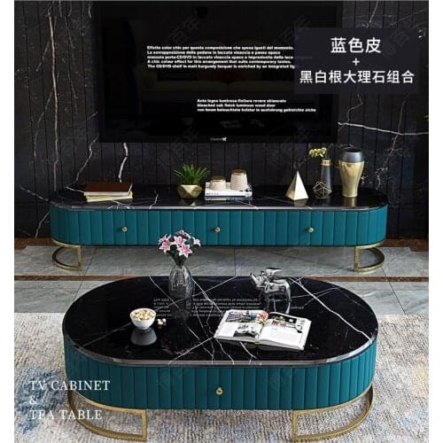 TV Stand blue / white shiny Living Room TV monitor stand mueble oval edge cabinet mesa+tv table stand + Coffee centro Table