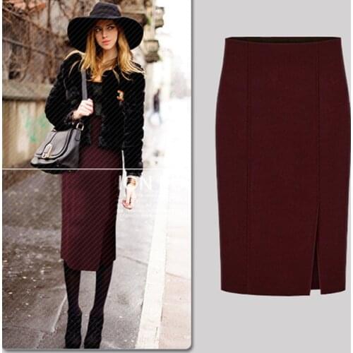 2017 Autumn Winter Fashion Women Pencil Skirts Sexy Cotton and Wool Knit Slim High Waist Knee-Length Skirt Jupe Femme Female 50