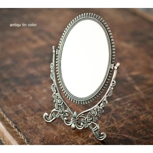 Mirror embossed double face foldable alloy metal table makeup dresser espelho cosmetic mirror embossed antique tin frame 338B