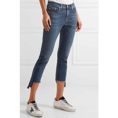 Women Jeans Pants 2021 Autumn Retro Blue Mid-waist Irregular Korean Casual Nine-point Jeans Women