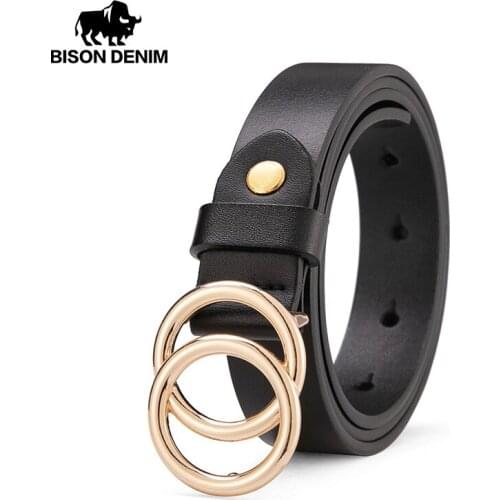 BISON DENIM Women Strap Casual All-match Women Genuine Leather Belt Women Strap Pure Color Belts Top Quality Jeans Belt N60266