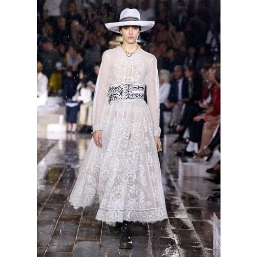 Luxury Runway Women 2020 Spring Autumn Evening Long Lace Dress Maxi Lady White High Street Ladies Dresses Party Vestido