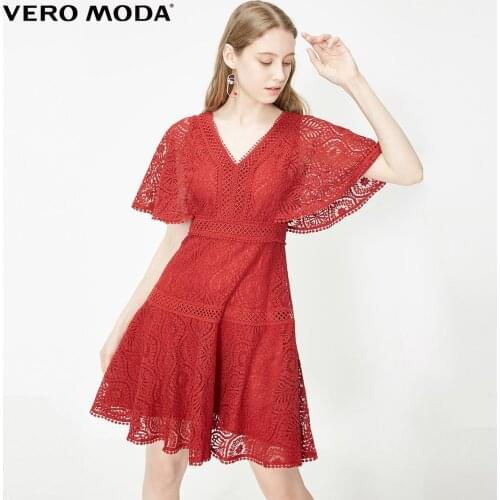 Vero Moda Women Vintage Elbow Sleeves V-Neck Lace Party Dress | 32016Z506