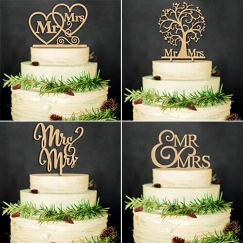 1Pcs Hollow Letter Love Just Married Mr&Mrs Cake Topper Bride and Groom Wooden Wedding Cake Topper for Wedding Party Supplies