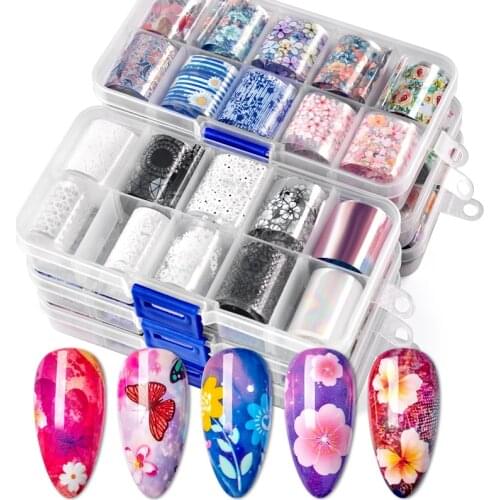 10 Rolls Nail Foil Stickers Flowers Butterflies Pink Spring Summer Theme Transfer Decals Paper Nail Art Decorations
