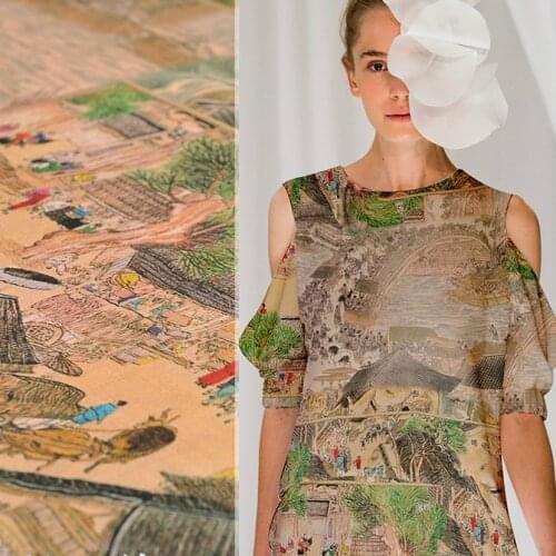 140cm wide Chinese silk fabric meter digital printing silk crepe de chine fabric 16mm shirt dress fabric wholesale silk cloth
