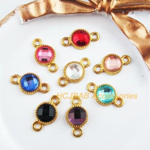 16 New Charms Gold Color Retro Round Mixed Crystal Connectors 10x18.5mm
