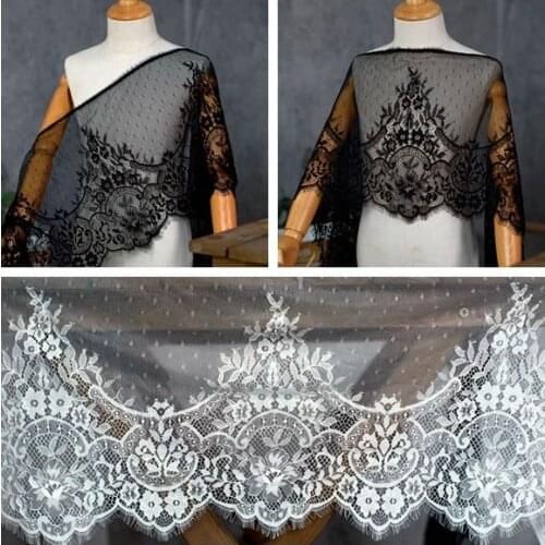 3Meters 30CM Wide Vintage Eyelash Lace Fabrics Trim White Black For Womens Dress Sleeve Clothing Underwear Lingerie Sewing DIY