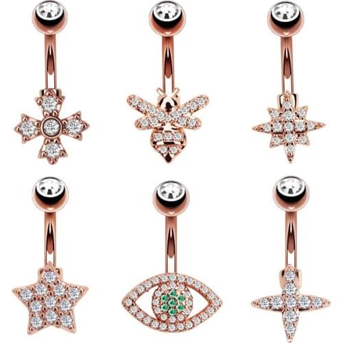 316l Surgical Steel Crystal Zircon Dangle Flower Star Eyes Shape Belly Button Rings Navel Piercing For Unisex Jewelry