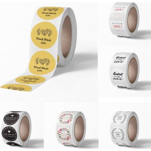 500pcs/roll Natural Kraft Paper Handmade Stickers With Love Thank You Stickers For Package Adhesive Seal Labels Stationery