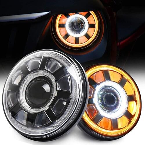 MOVOTOR 7 Inch Led Headlight with White color Amber Turn Signal Light for -Niva-Lada JK -Wrangler 4x4 Offroad