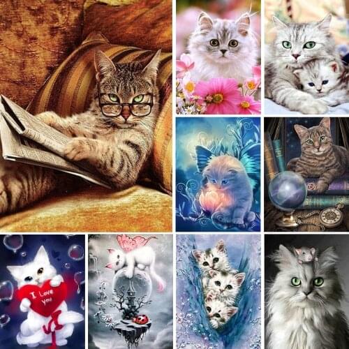 5D DIY Diamond Painting Full Square Cat Cross Stitch Kits Embroidery Mosaic Animal Art Picture of Rhinestones Home Decor Gift